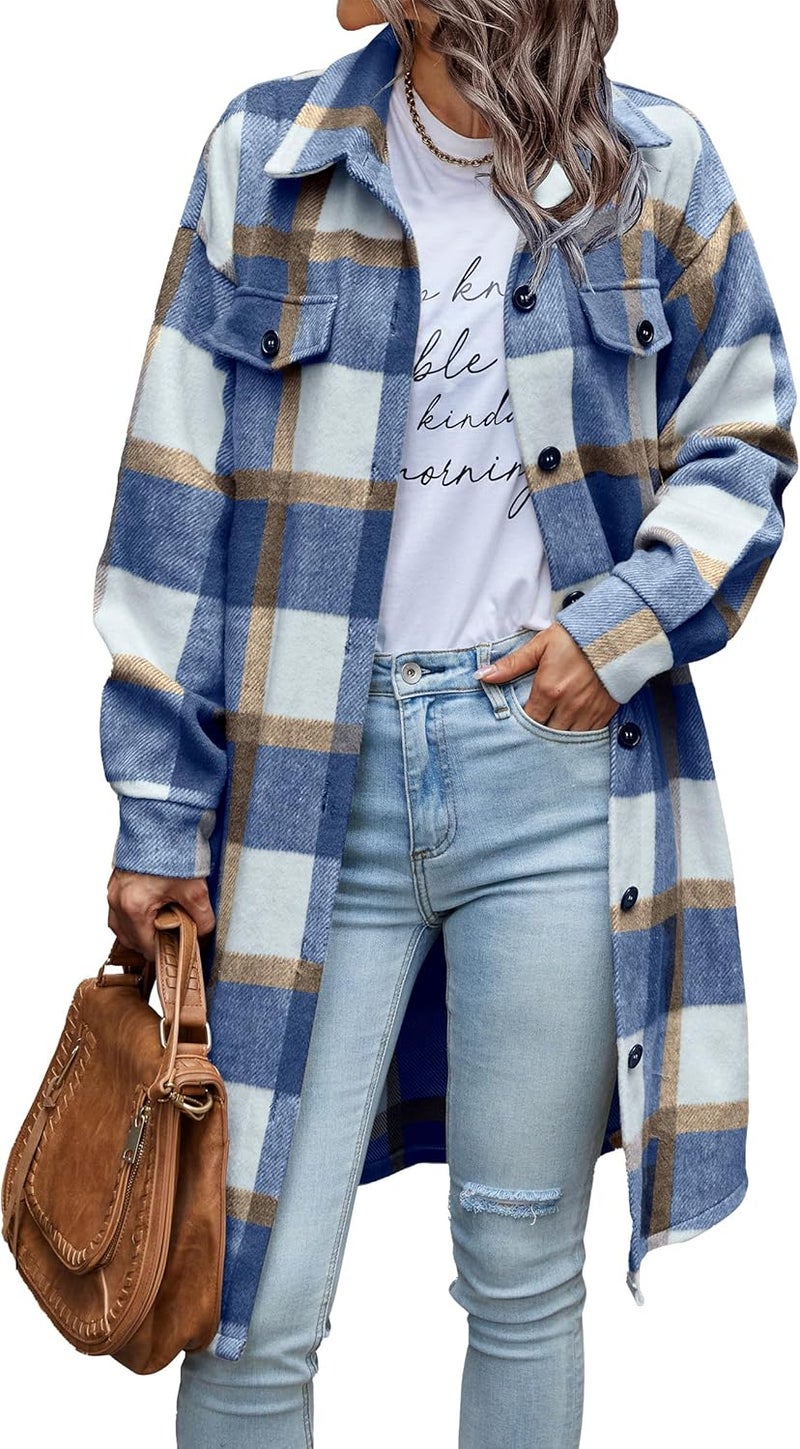PRETTYGARDEN Store Womens Plaid Shacket Jacket Fall Fashion 2026 Long Sleeve Button Up Flannel Shirt Winter Clothing Woolen Coats - Image 1